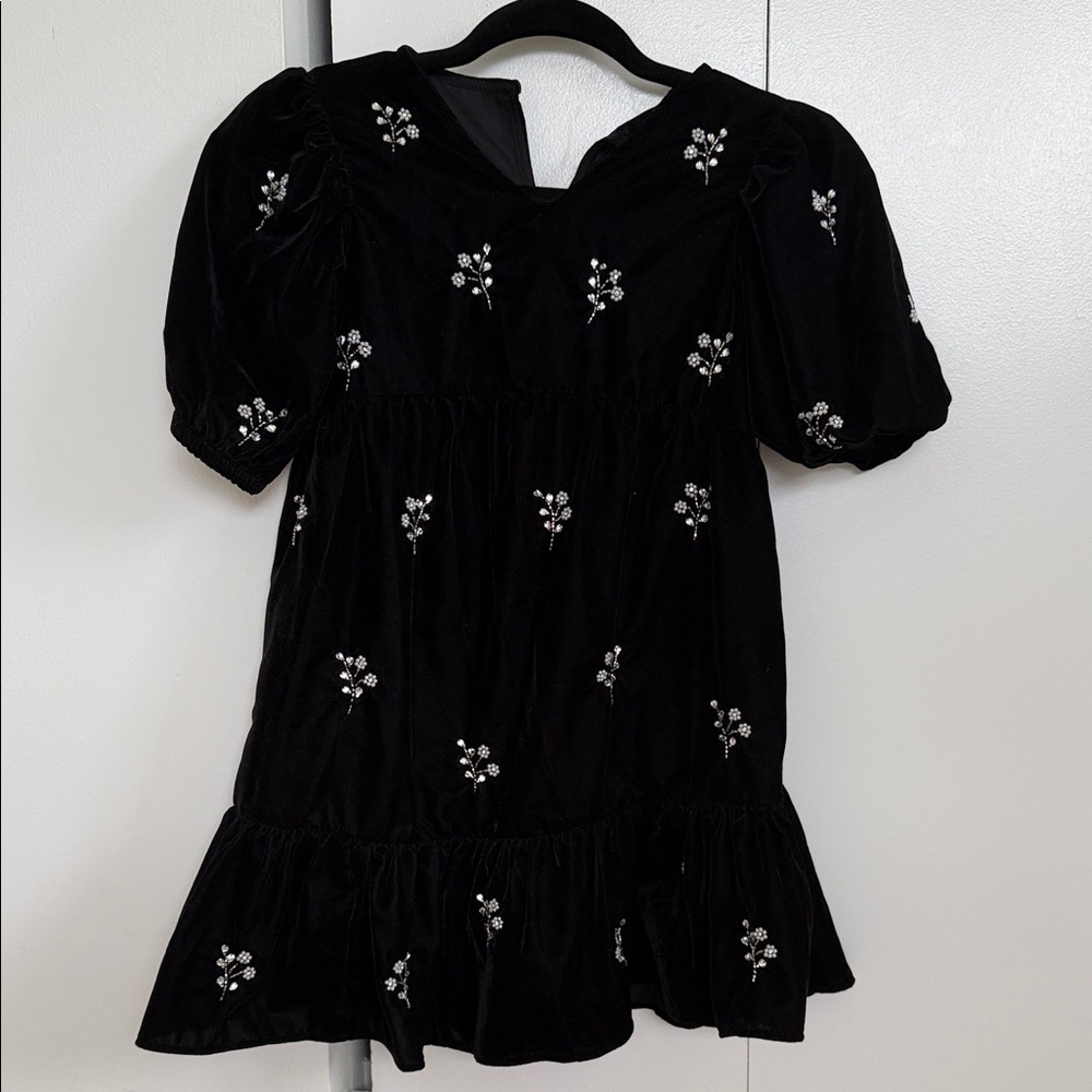 Zara Black Kids Dress with White Floral Embroidery